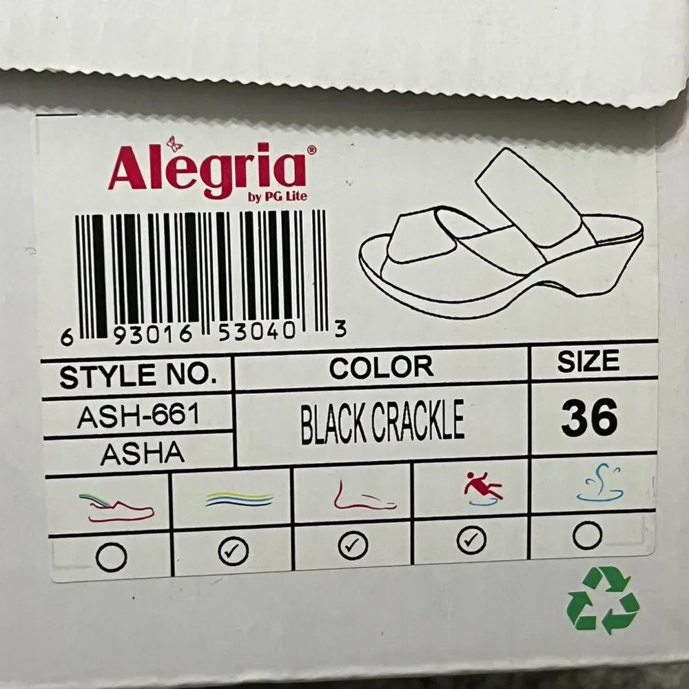 Alegria Asha‎ Black Crackle Black Leather Sandals Size 36
